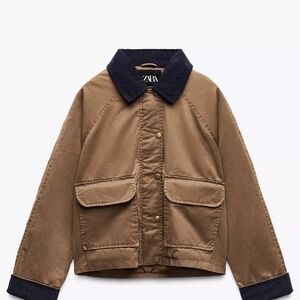 Zara Womens Tan Barn Jacket with Navy Details